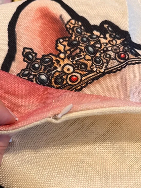 French Bulldog Crown Pillow Cover | Linen 18x18 | Cute Royal Dog Decor | Pink - Picture 2 of 3